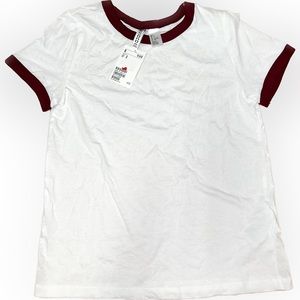 H&M White and Burgundy Round Neck Ringer Tee  short sleeve T-Shirt